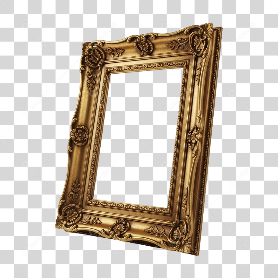 Elemento 3D Moldura de Quadro Dourado Decoração de Ano Novo PNG Transparente