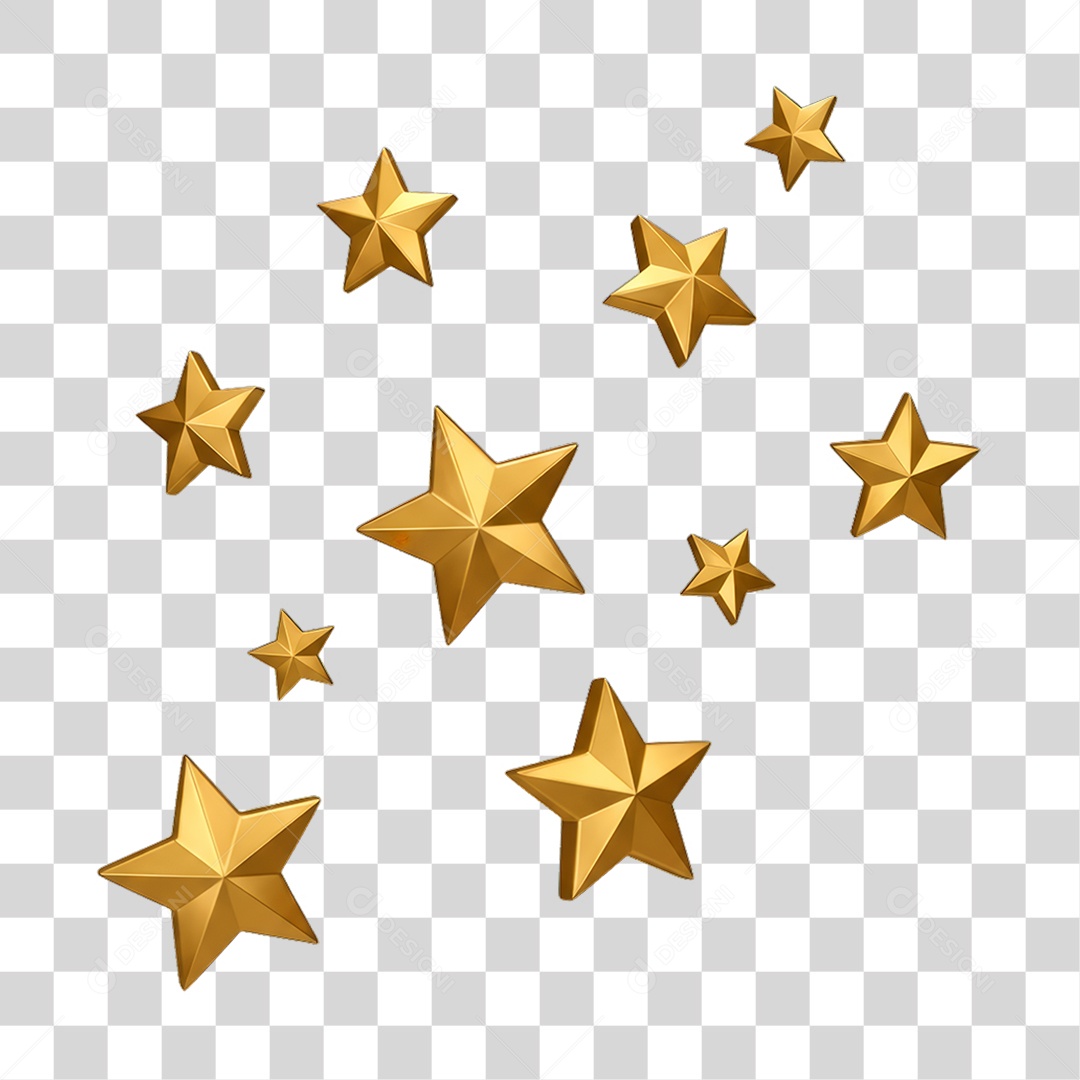 Elemento 3D Estrelas Decoração de Ano Novo PNG Transparente