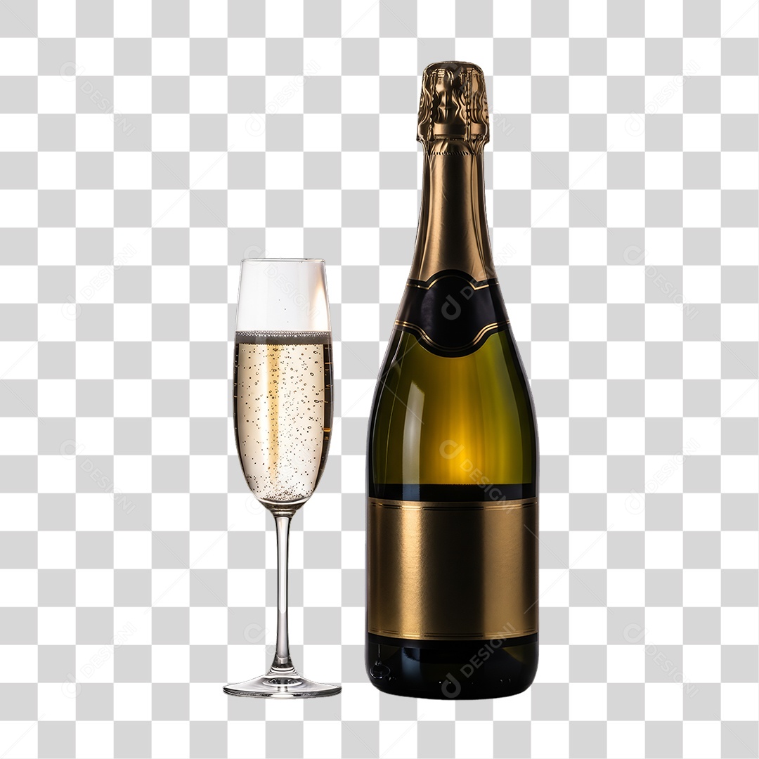 Elemento 3D Champanhe e Taça Decoração de Ano Novo PNG Transparente