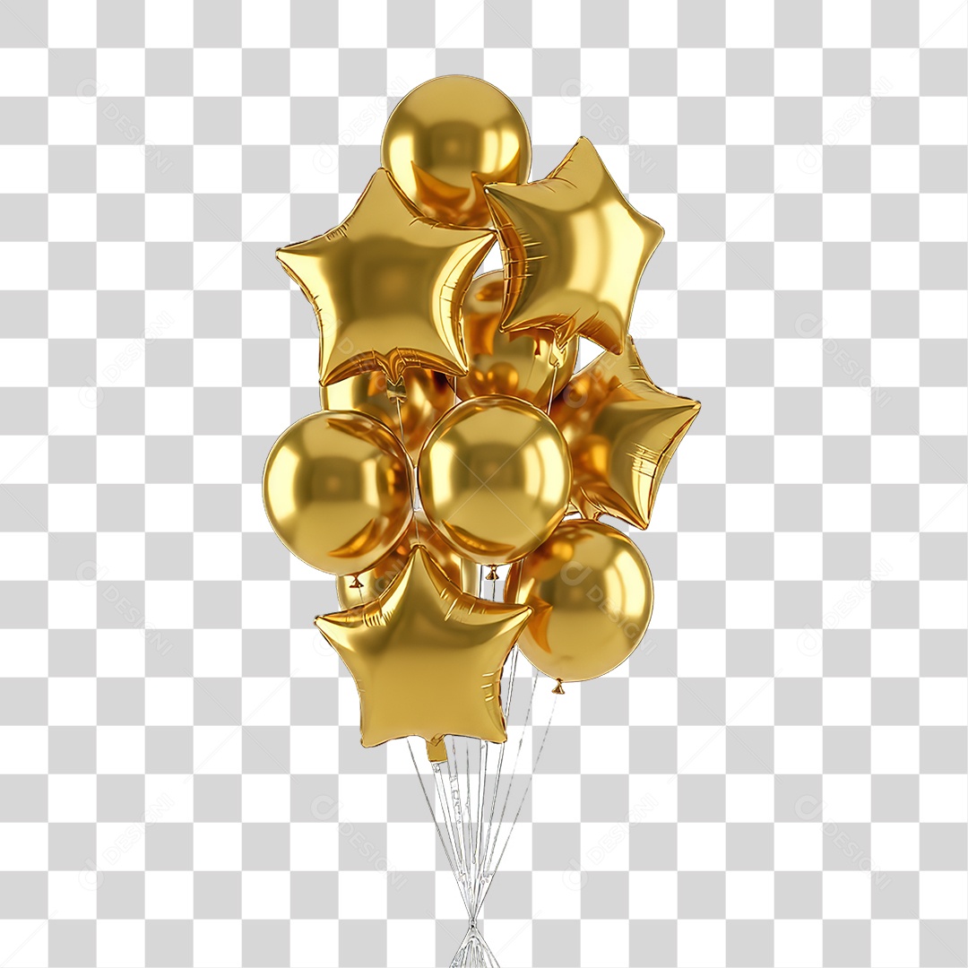 Elemento 3D Balões Dourados Decoração de Ano Novo PNG Transparente