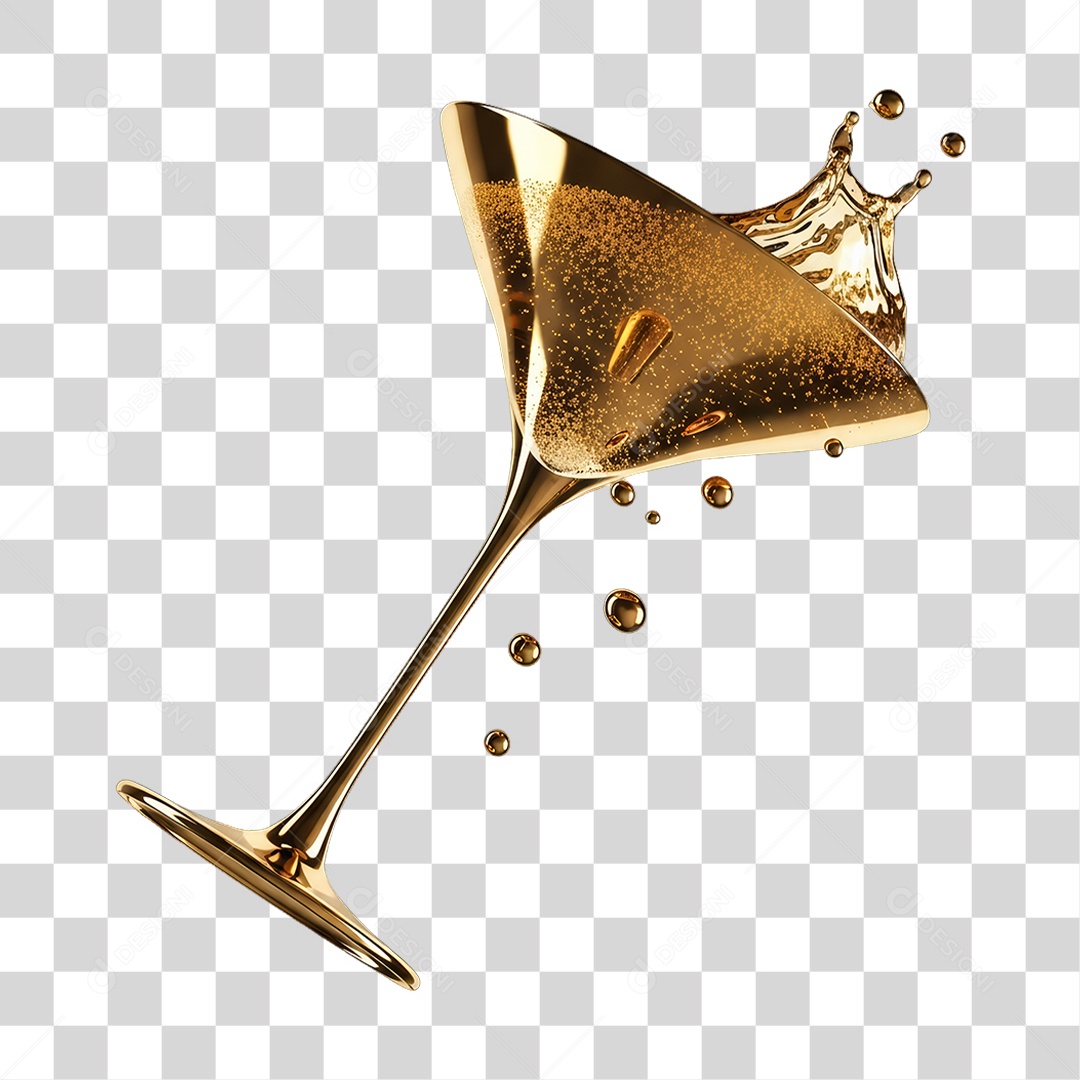Elemento 3D Taça de Champanhe Ano Novo PNG Transparente