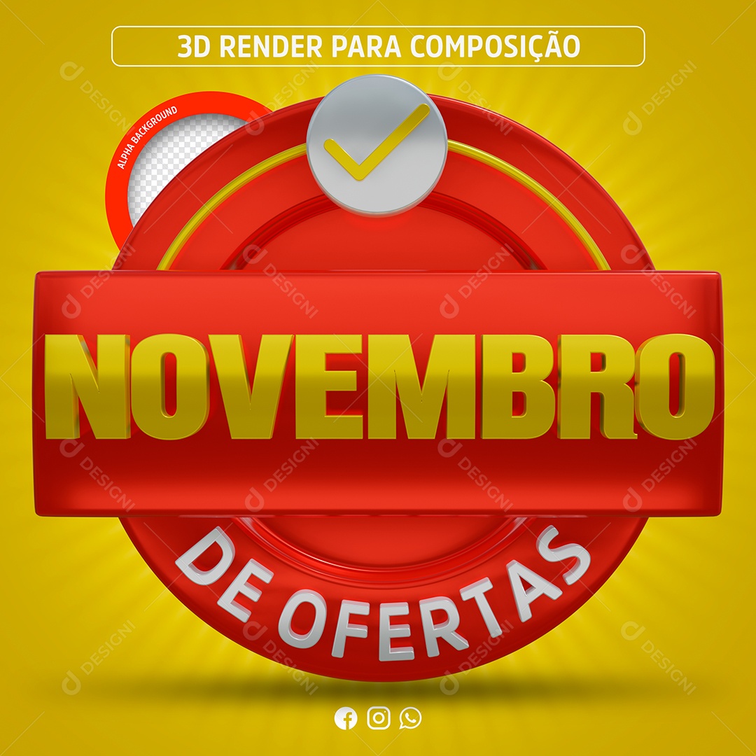 Selo 3D Novembro de Ofertas para Composição PSD