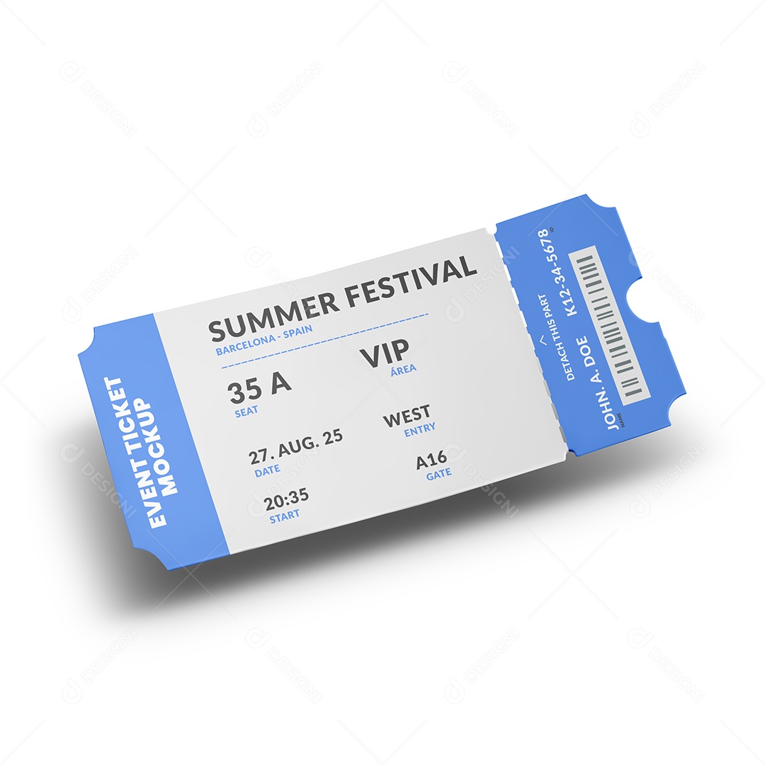 Ticket Ingresso Mockup PSD Editável