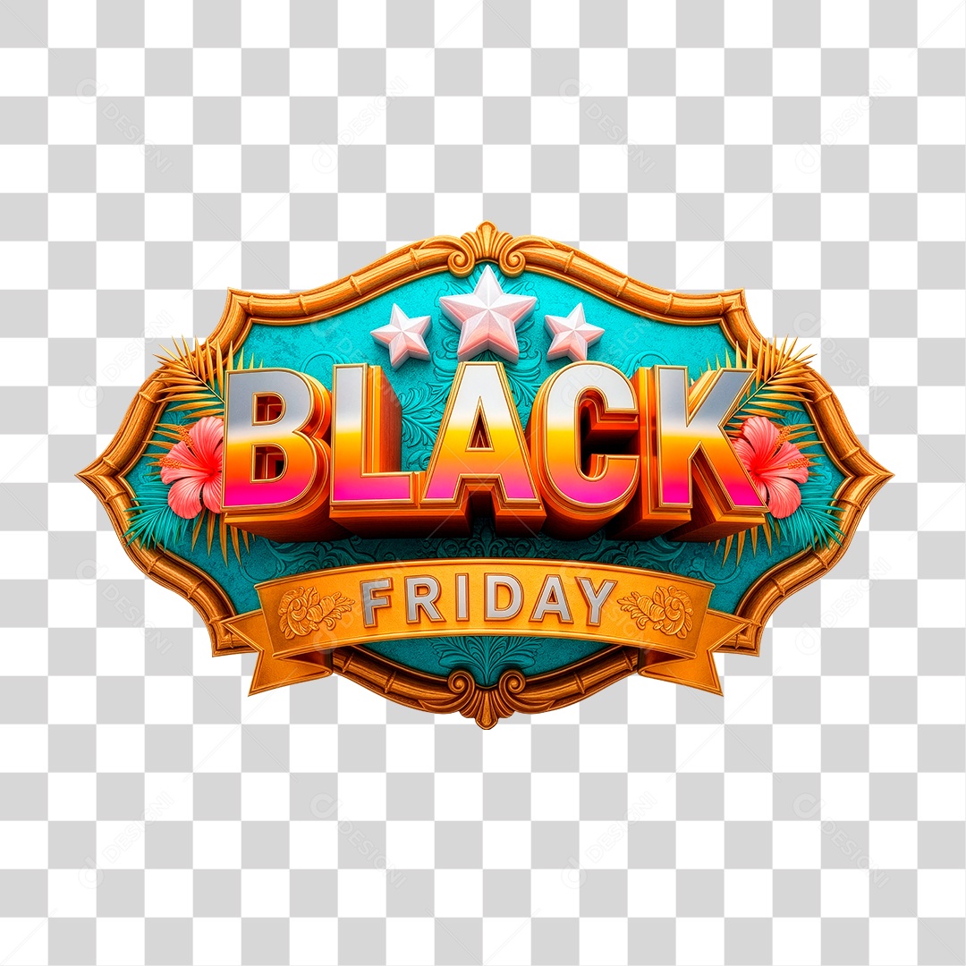 Selo 3D Black Friday para Composição PNG Transparente