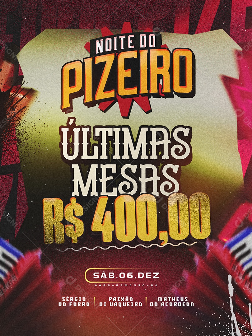 Flyer Noite do Pizeiro Social Media PSD Editável
