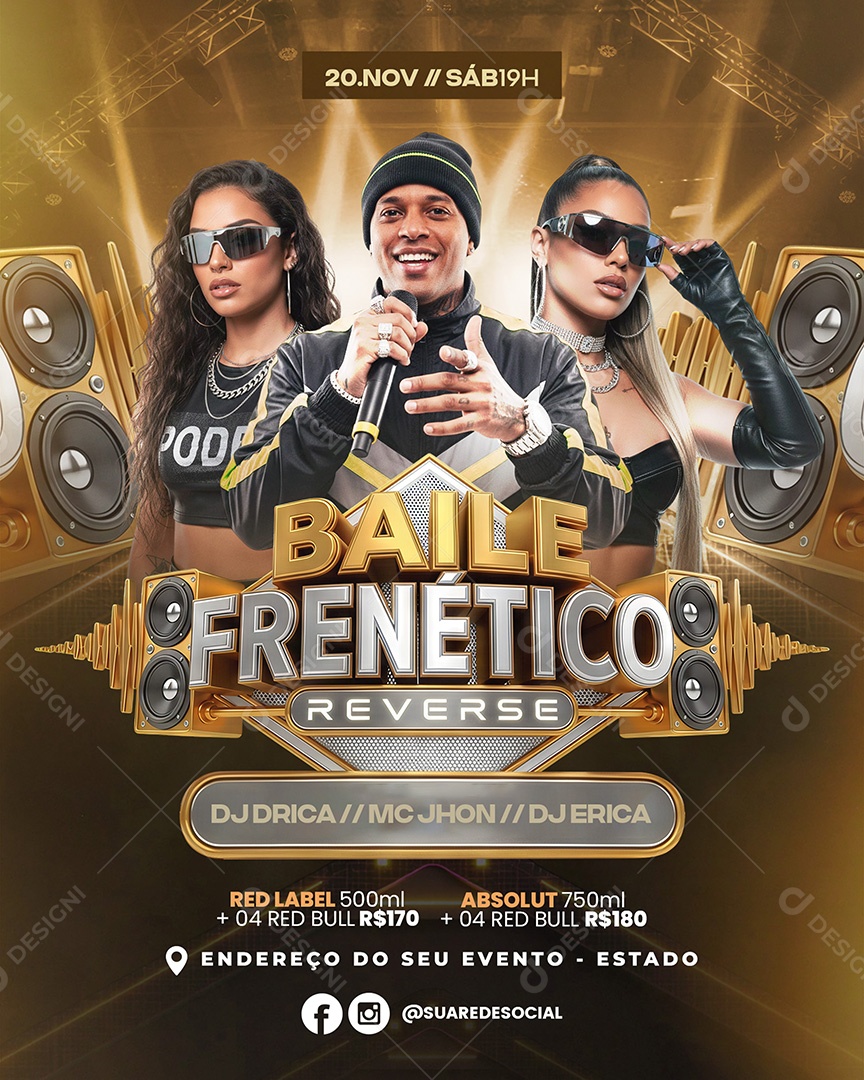 Flyer Baile Frenético Social Media PSD Editável