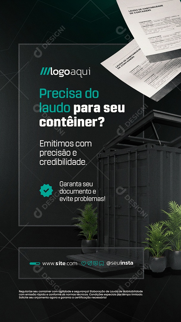 Story Laudo de Containers Precisa do Laudo para Seu Contêiner Social Media PSD Editável