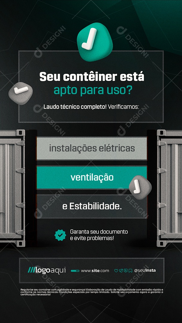 Story Laudo de Containers Seu Contêiner Está Apto para Uso Social Media PSD Editável
