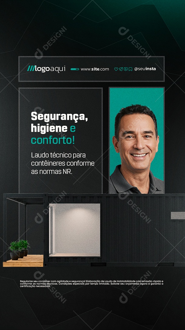 Story Laudo de Containers Segurança Higiene e Conforto Social Media PSD Editável