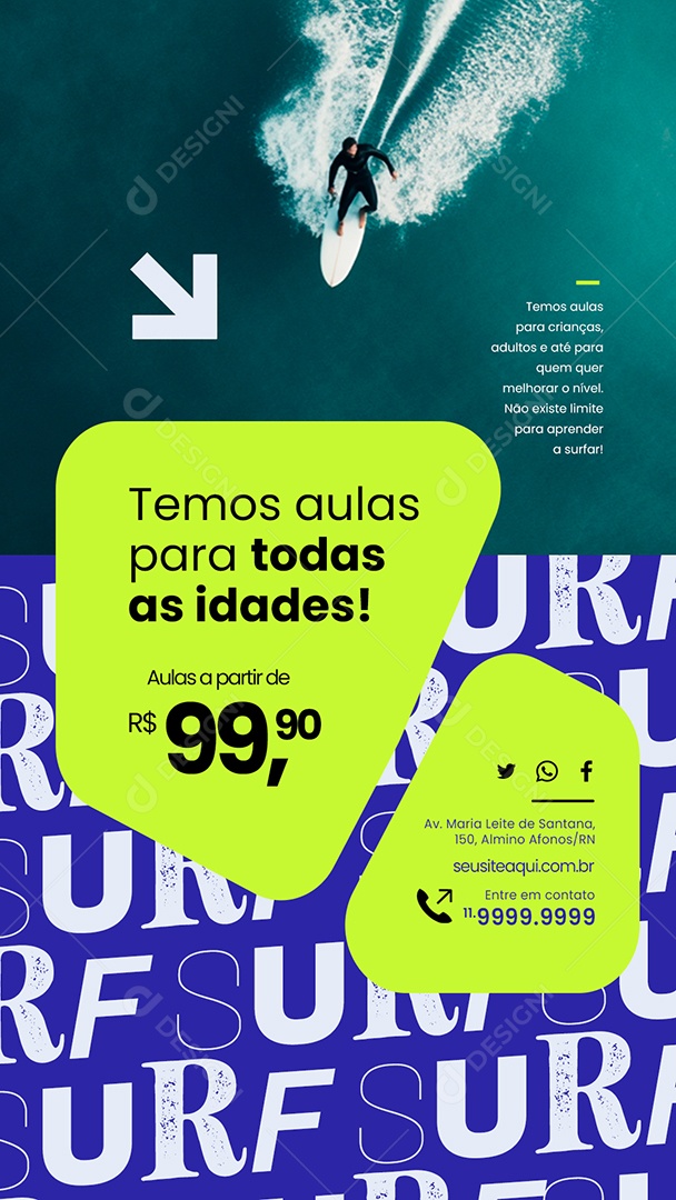 Story Surfe Temos Aulas para Todas as Idades Social Media PSD Editável