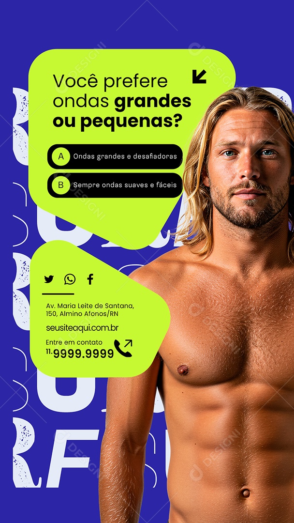 Story Surfe Você Prefere Ondas Grandes ou Pequenas Social Media PSD Editável