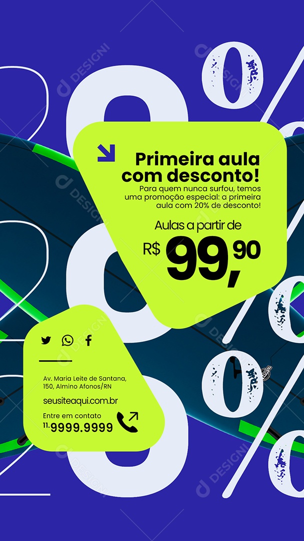 Story Surfe Primeira Aula com Desconto Social Media PSD Editável