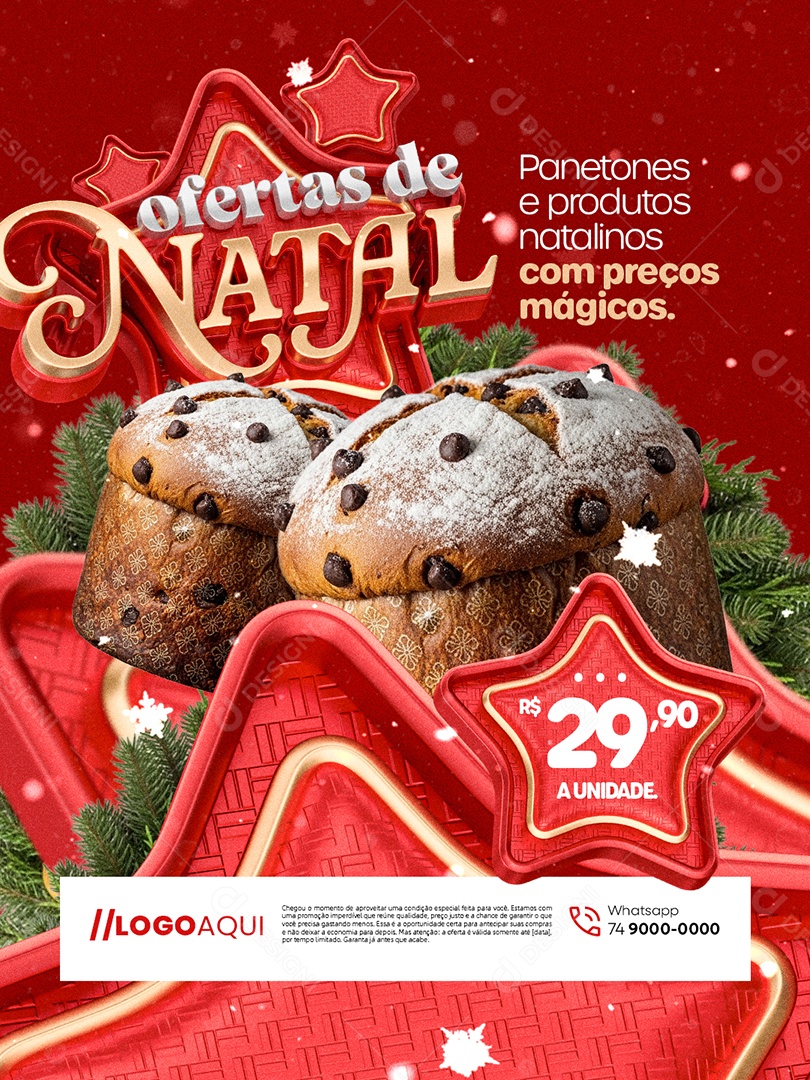 Ofertas de Natal Supermercado Panetones e Produtos Natalinos Social Media PSD Editável