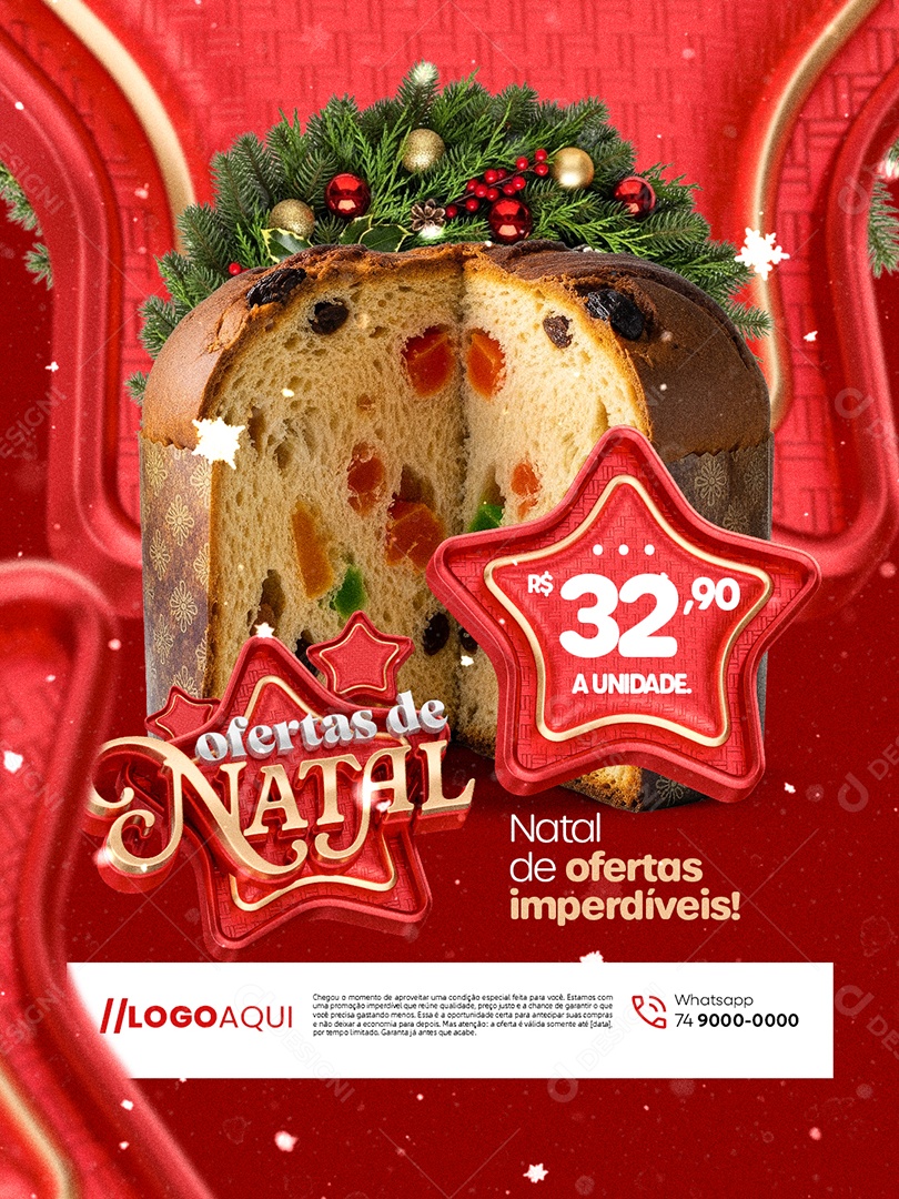Ofertas de Natal Supermercado Panetone Social Media PSD Editável