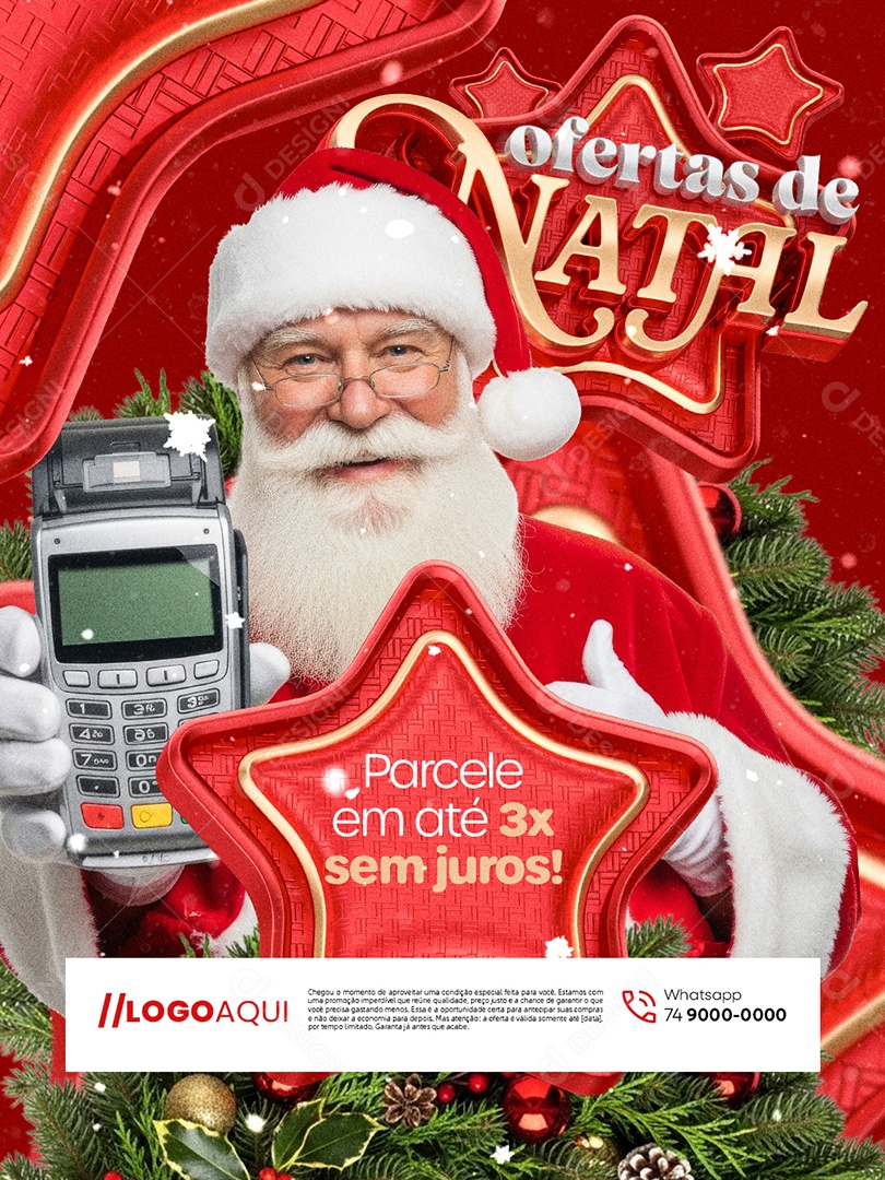 Ofertas de Natal Supermercado Parcele em Até 3x Sem Juros Social Media PSD Editável
