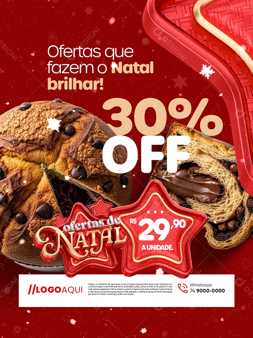 Ofertas de Natal Supermercado 30% Off Social Media PSD Editável