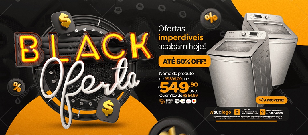 Banner Black Oferta Loja de Eletrodoméstico Ofertas Imperdíveis Social Media PSD Editável