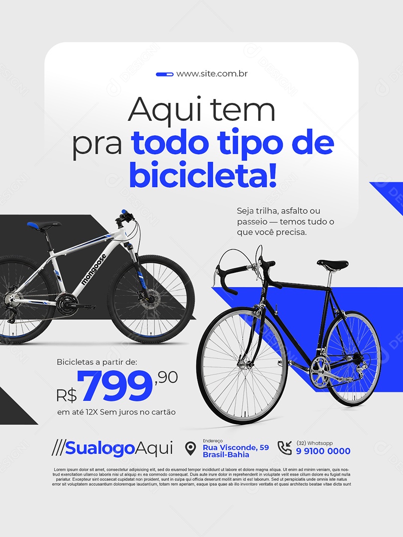 Bicicletaria Aqui Tem Pra Todo Tipo de Bicicleta Social Media PSD Editável