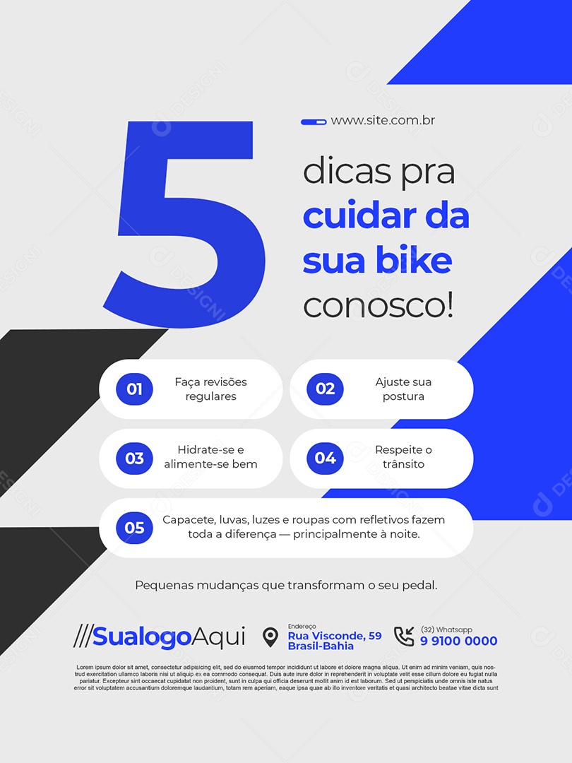 Bicicletaria Cinco Dicas Pra Cuidar da Sua Bike Conosco Social Media PSD Editável