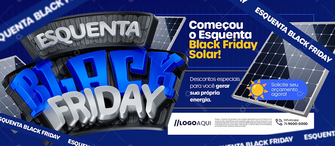 Banner Energia Solar Esquenta Black Friday Começou Solicite Seu Orçamento Agora Social Media PSD Editável