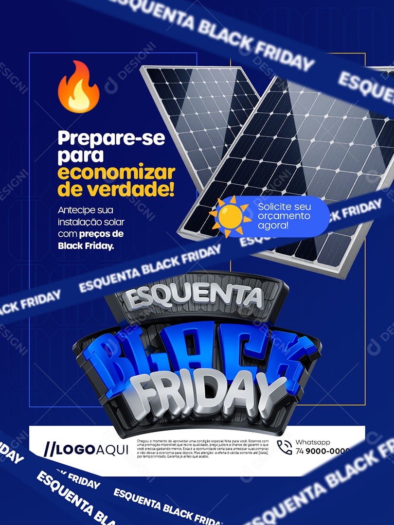 Energia Solar Esquenta Black Friday Prepare-Se para Economizar de Verdade Social Media PSD Editável