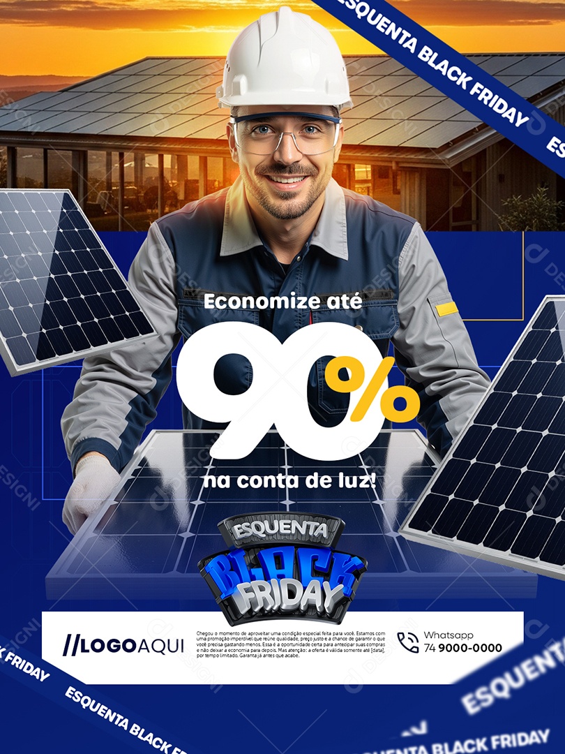 Energia Solar Esquenta Black Friday Economize Até 90% na Conta de Luz Social Media PSD Editável
