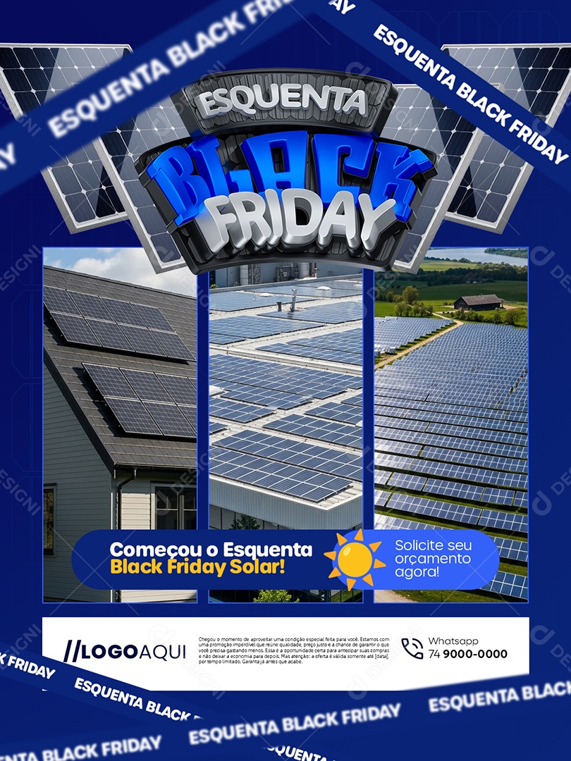 Energia Solar Esquenta Black Friday Começou Solicite Seu Orçamento Agora Social Media PSD Editável
