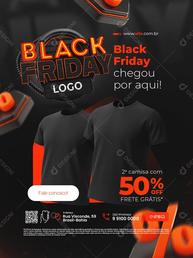Black Friday Camisetaria Camisa com 50% Off Social Media PSD Editável