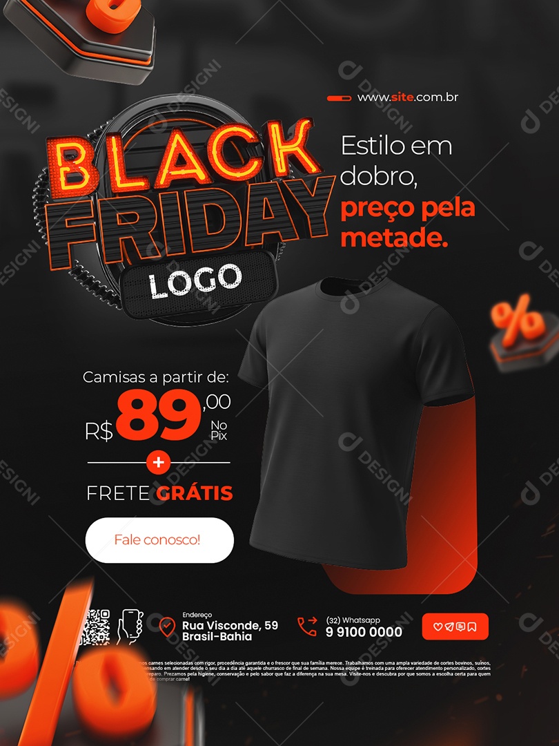 Black Friday Camisetaria Camisas Frete Grátis Social Media PSD Editável