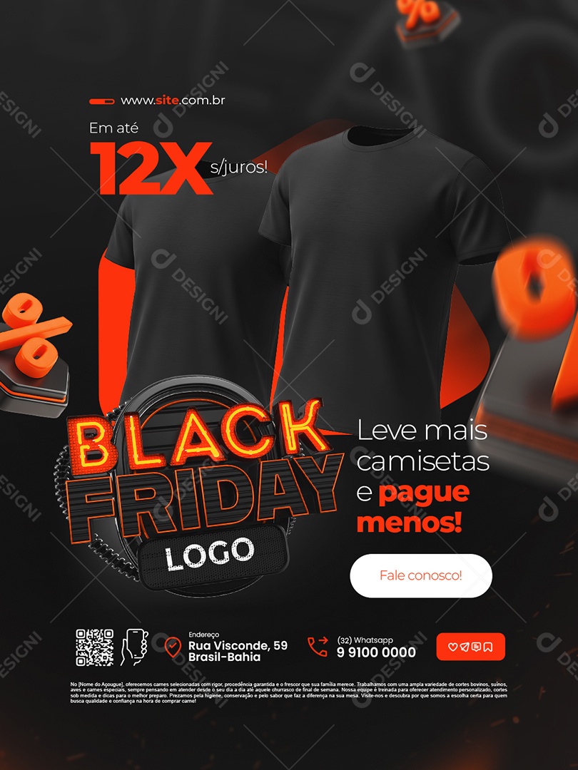 Black Friday Camisetaria Leve Mais Camisetas e Pague Menos Social Media PSD Editável