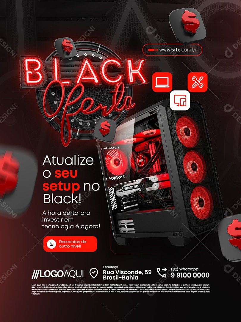 Loja de Informatica Black Oferta Atualize o Seu Setup no Black Social Media PSD Editável