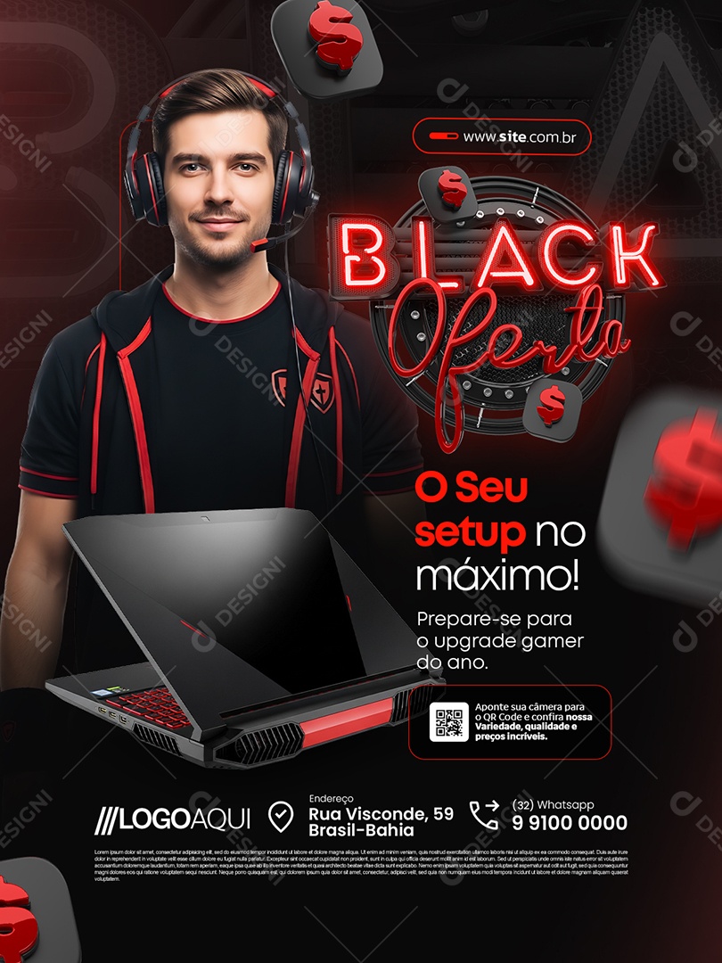 Loja de Informatica Black Oferta O Seu Setup no Máximo Social Media PSD Editável