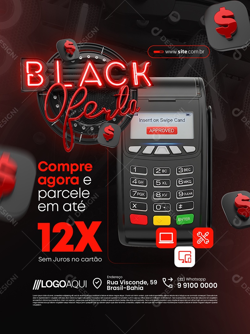 Loja de Informatica Black Oferta Compre Agora e Parcele Social Media PSD Editável