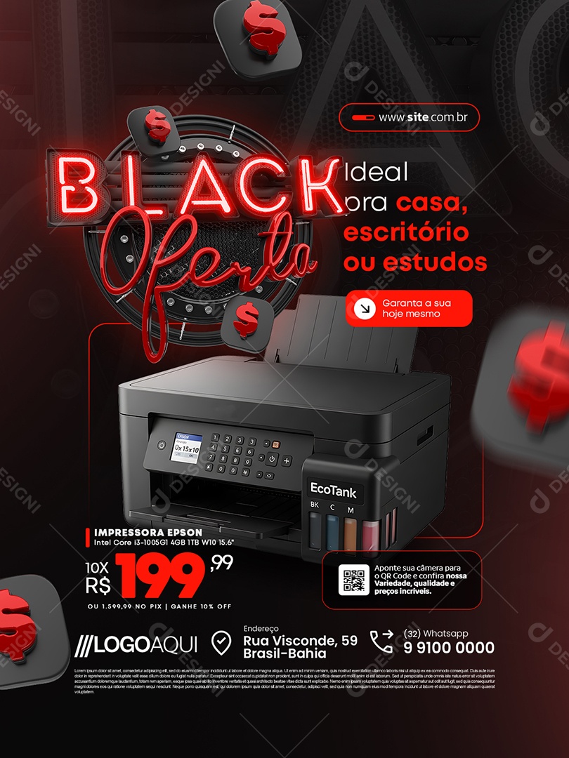 Loja de Informatica Black Oferta Impressora Epson Social Media PSD Editável