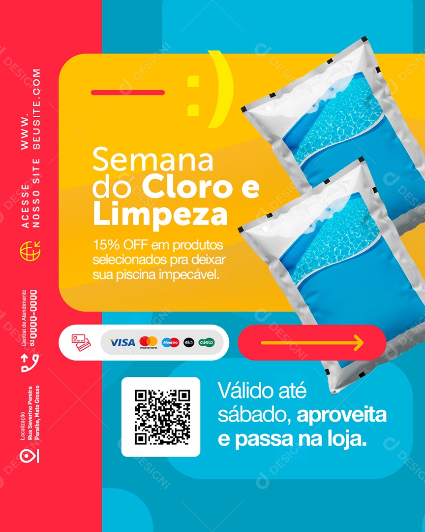 Piscinas Semana do Cloro e Limpeza Social Media PSD Editável