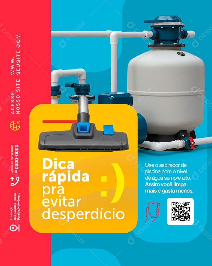 Piscinas Dica Rápida Pra Evitar Desperdício Social Media PSD Editável