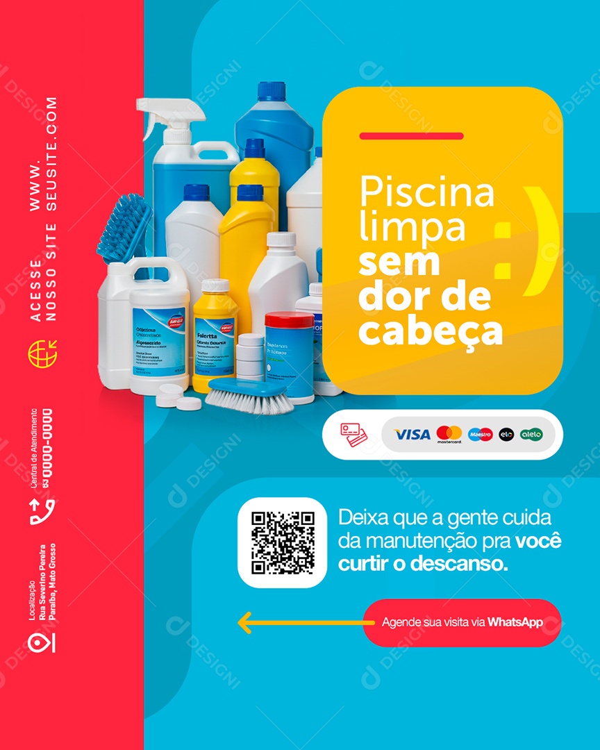 Piscinas Limpa Sem Dor de Cabeça Social Media PSD Editável