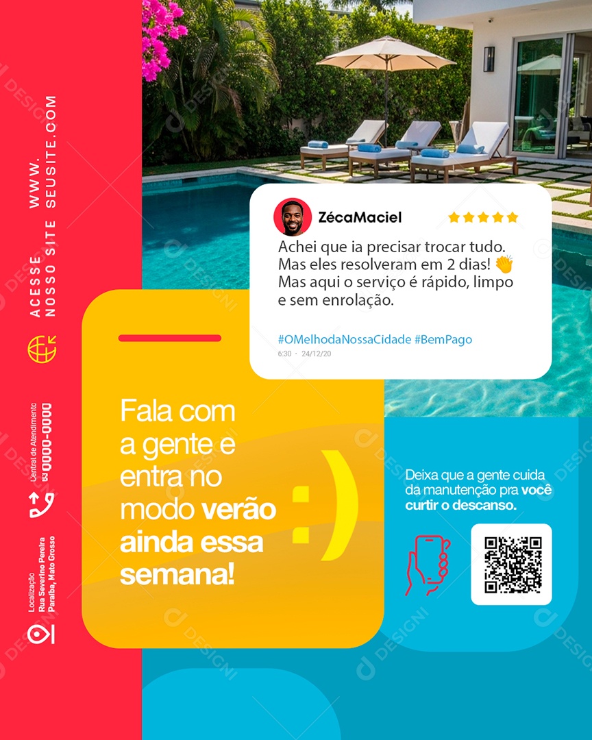 Piscinas Fala com a Gente Feedback Social Media PSD Editável