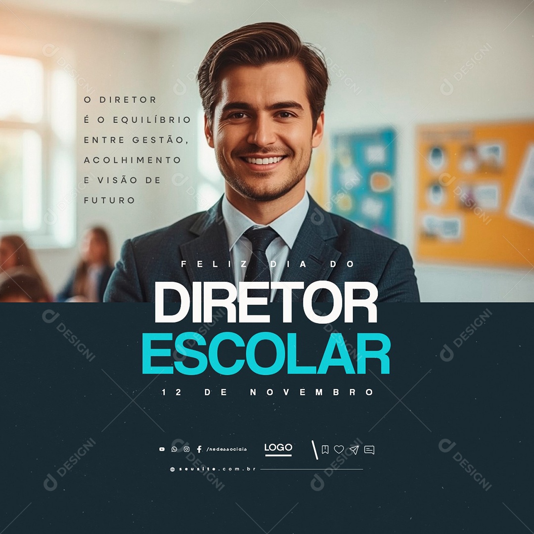 Feliz Dia do Diretor Escolar 12 de Novembro Social Media PSD Editável