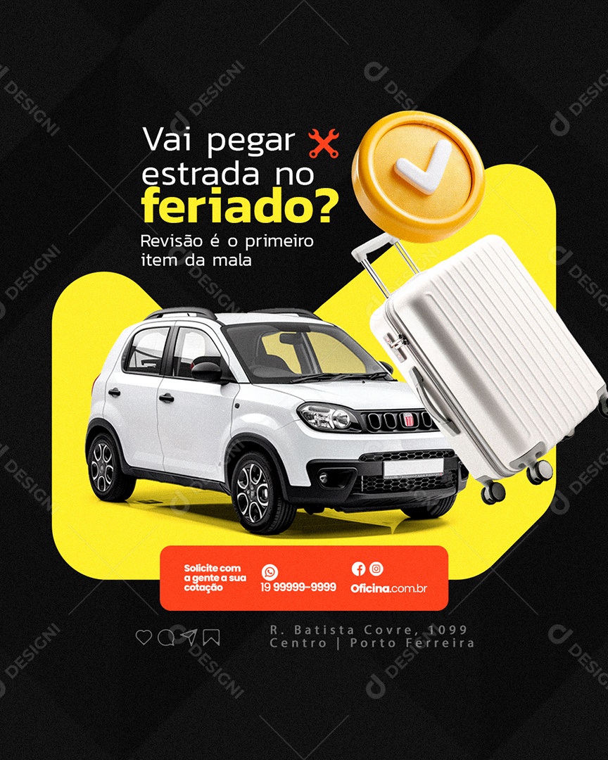 Oficina Vai Pegar Estrada no Feriado Social Media PSD Editável