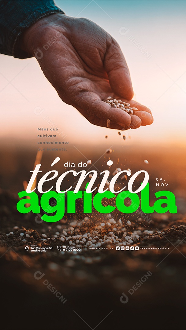 Story Dia do Técnico Agrícola 05 de Novembro Mãos Que Cultivam Social Media PSD Editável