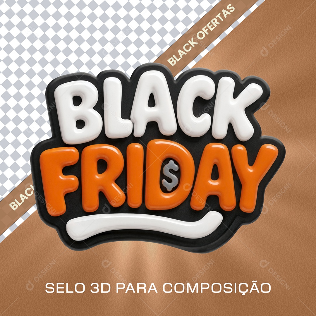 Black Friday Selo 3D Branco e Laranja com Lud de Led para Composição PSD