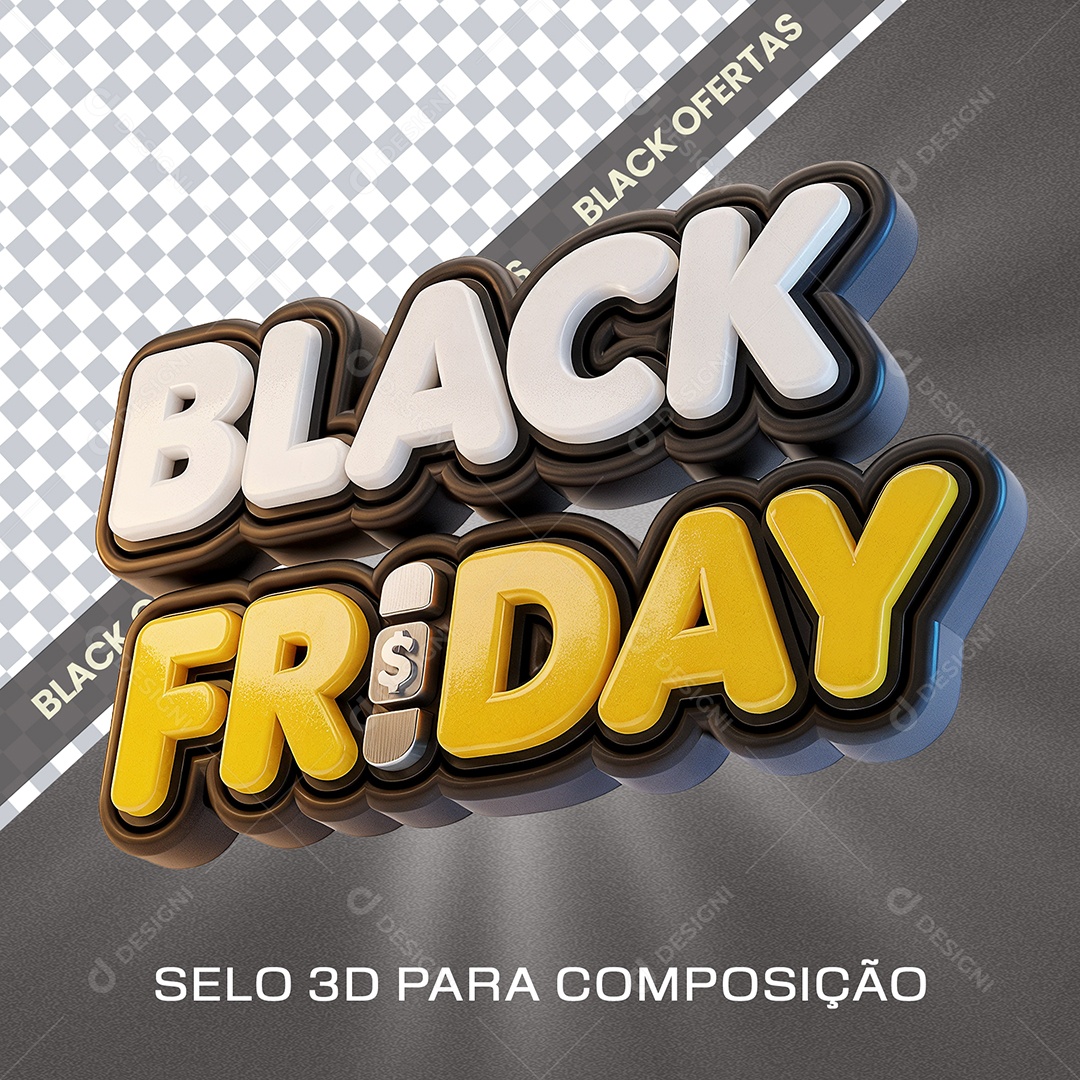 Black Friday Selo 3D Branco e Laranja com Lud de Led para Composição PSD