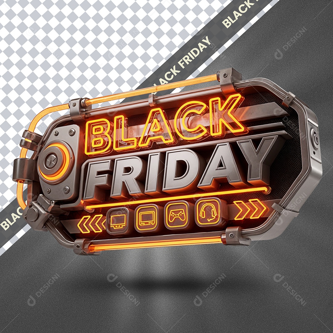Black Friday Selo 3D Branco e Laranja com Lud de Led para Composição PSD
