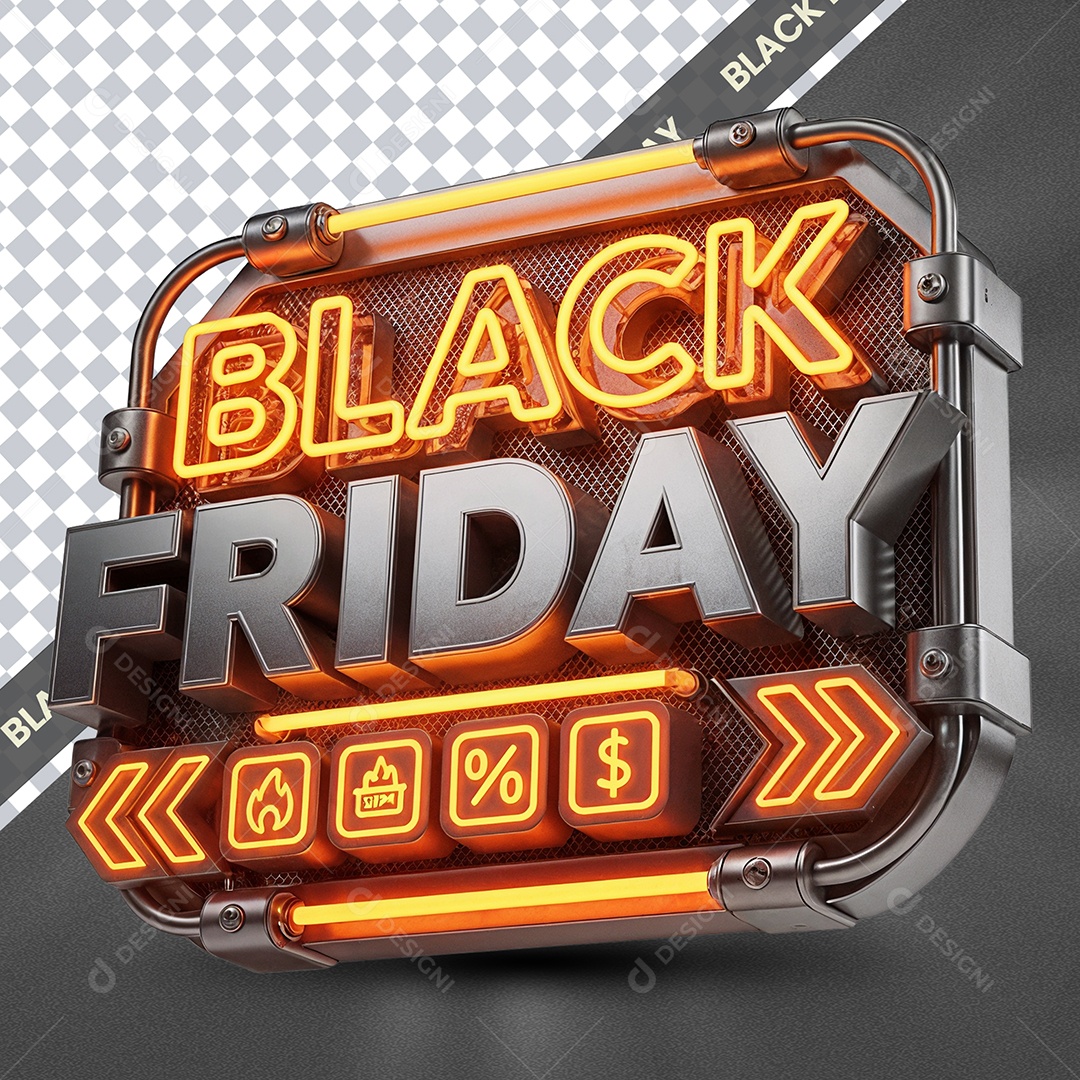 Black Friday Selo 3D Branco e Laranja com Lud de Led para Composição PSD