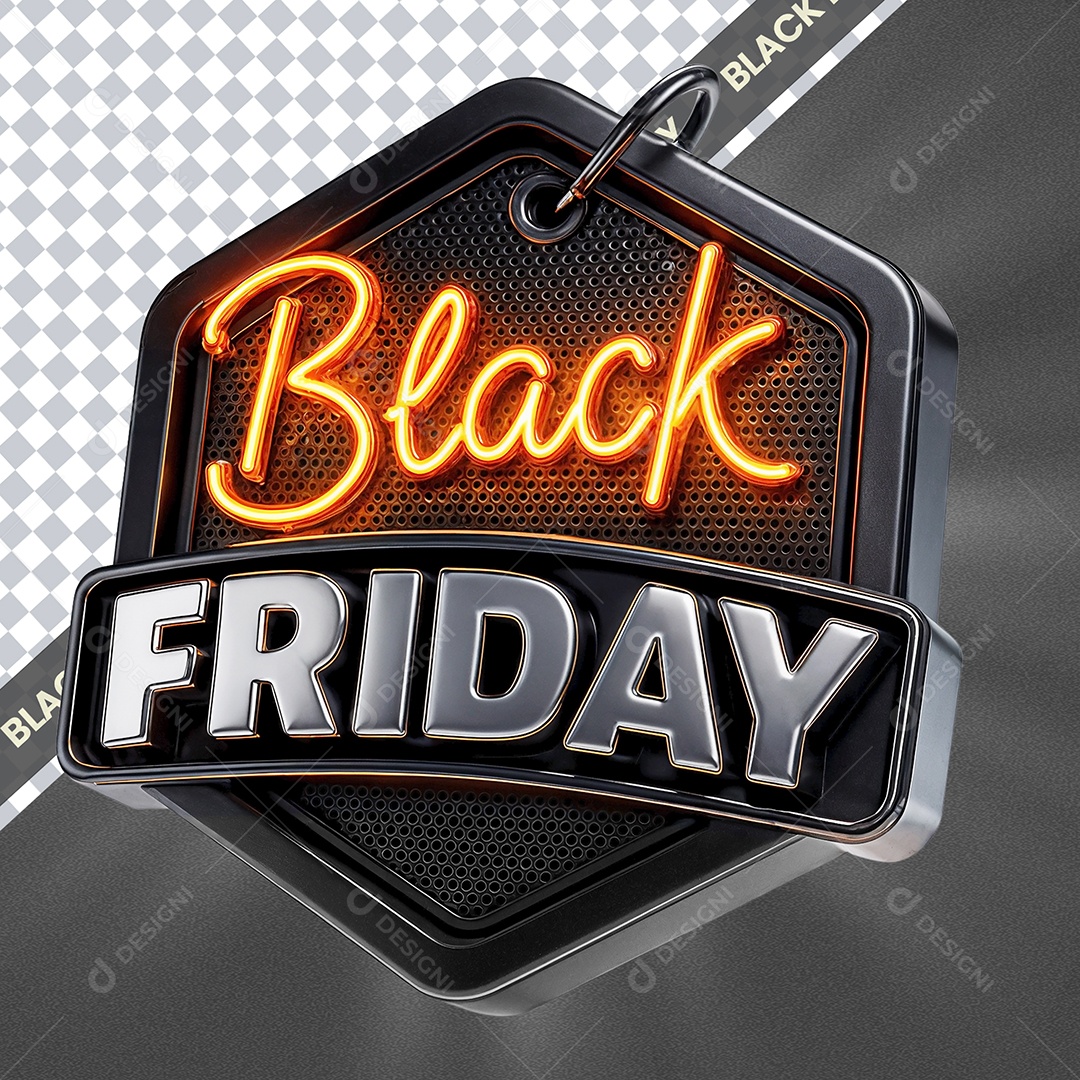 Black Friday Selo 3D Branco e Laranja com Lud de Led para Composição PSD