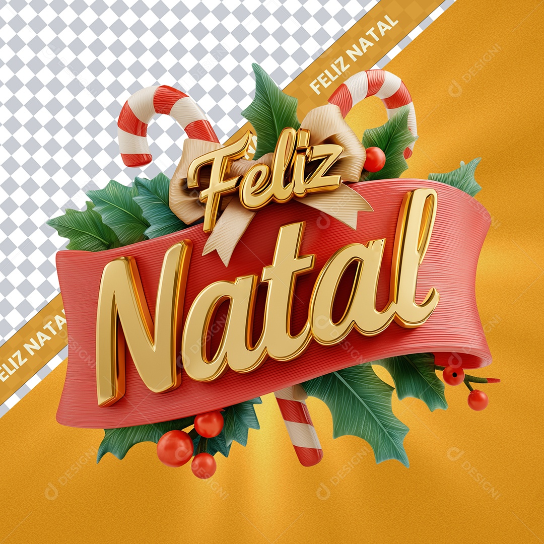 Feliz Natal Selo 3D Verde e Vermelho Para Composição PSD