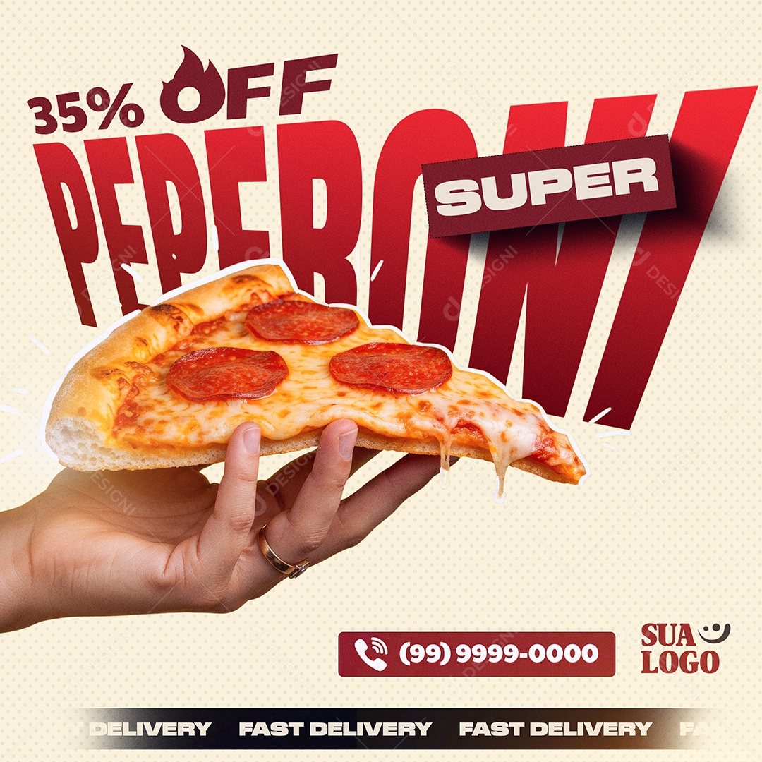 Pizzaria 35% Off Pizzza Calabresa Social Media PSD Editável
