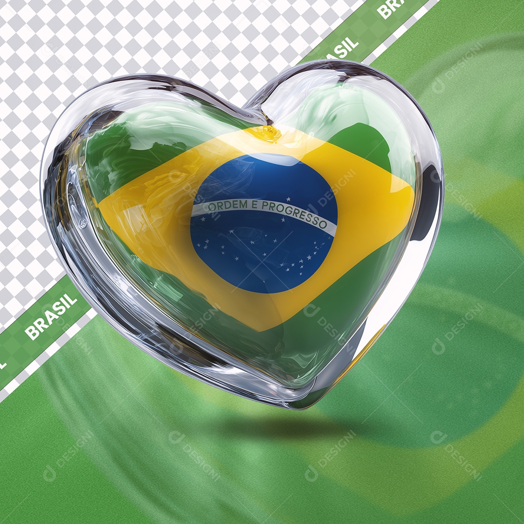 Coração do Brasil Selo 3D para Composição PSD