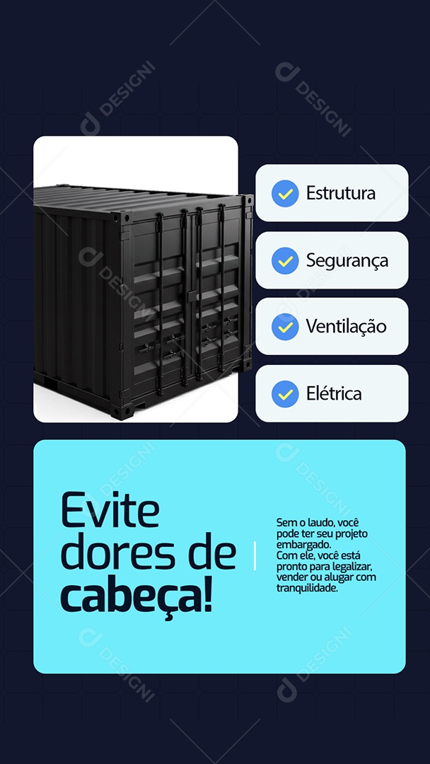 Story Container Evite Dores de Cabeça Estrutura Segurança Social Media PSD Editável